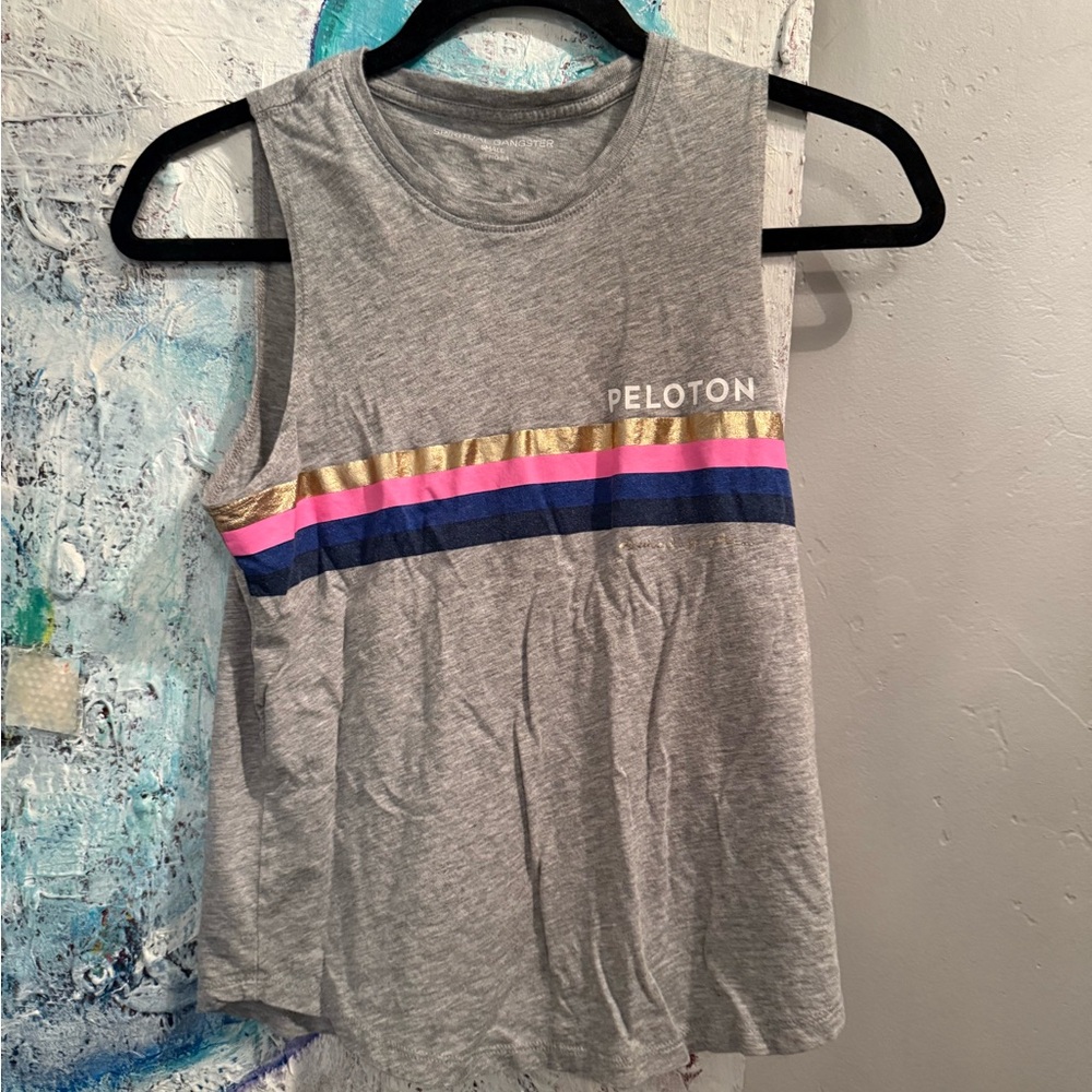 Peloton Gray Tank Top with Multicolor Stripes
